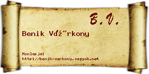 Benik Várkony névjegykártya